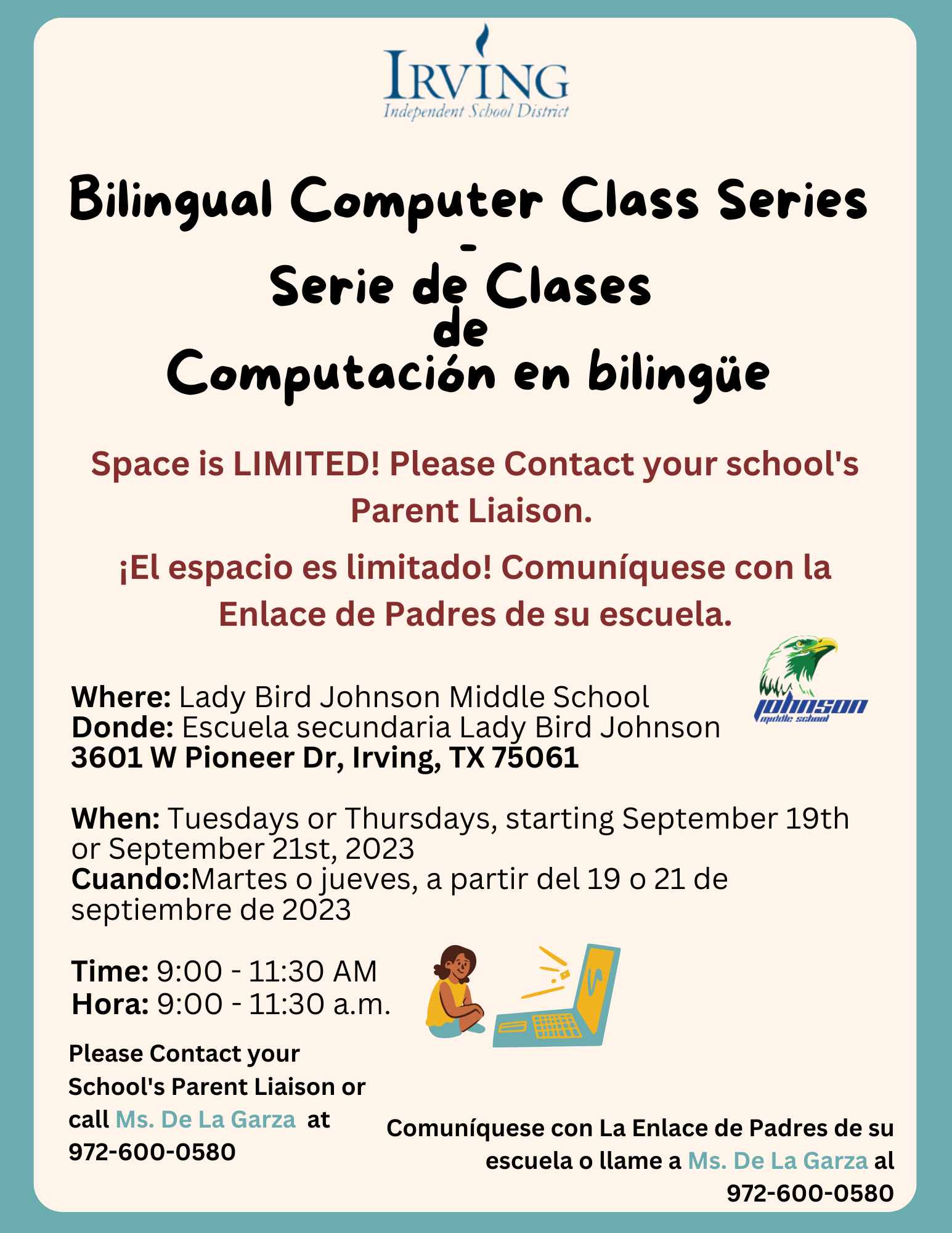 Bilingual Computer Class Series Tuesdays and Thursdays beginning September 19 at 9am